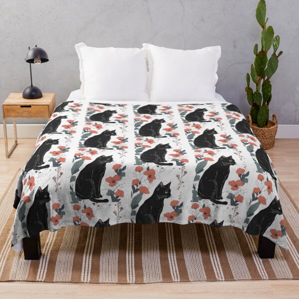 Item preview, black cat cover with a floral autumn pattern in bright colors. designed and sold by Catophile.