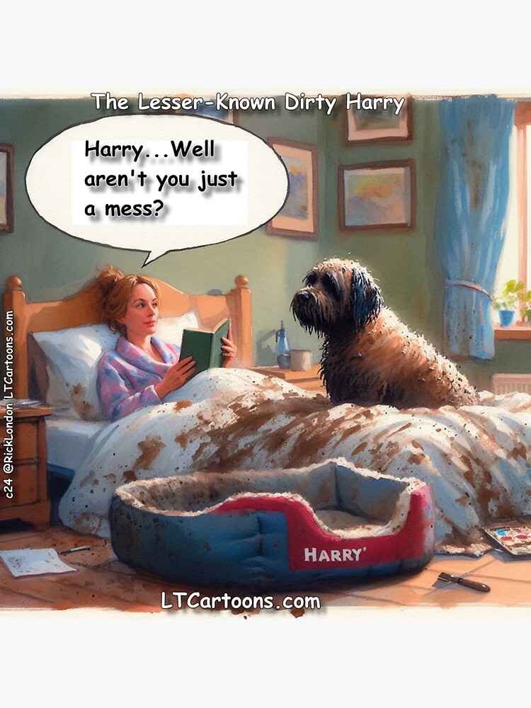 Thumbnail 3 of 3, Sticker, A Canine Dirty Harry (And On The Bed) designed and sold by ltcartoons.