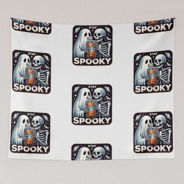 Item preview, Ghost and Skeleton drinking iced coffee Stay Spooky!! Stickers and more designed and sold by CRandRRstickers.