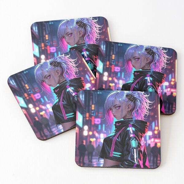 Item preview, Anime Posters Cyberpunk Street Rebel Anime Girl Portrait Canvas Metal Print Poster Art Board designed and sold by RecortShirt.