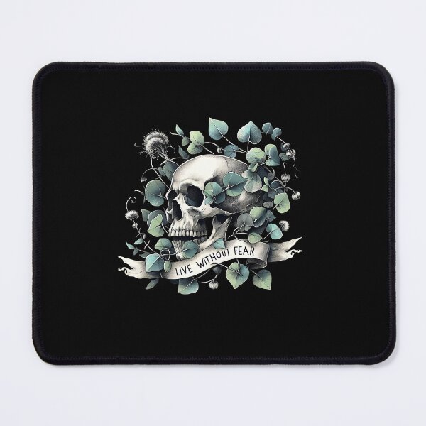 Item preview, Live without fear, Skull and Botany, Human skeleton, gothic, dark floral, memento mori, watercolor art, cool, anatomy art  designed and sold by Collagedream.