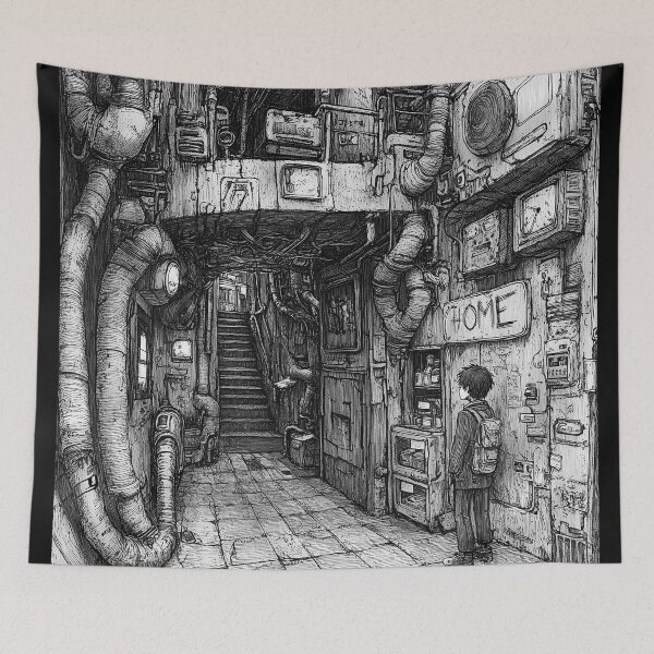 Item preview, Corridor of Rusted Silence – black and white melancholic anime manga boy designed and sold by ForsakenFrames.