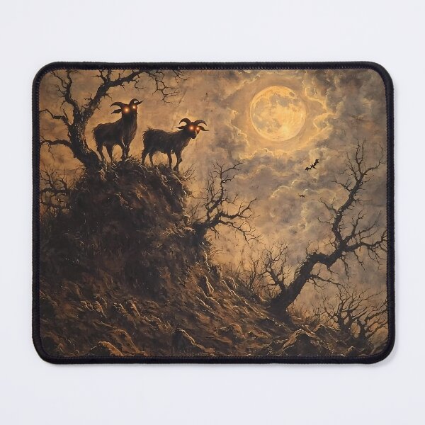 Item preview, HalloweenCore Goats Under Full Moon on Haunted Hill designed and sold by Matt's Artificial Nature.
