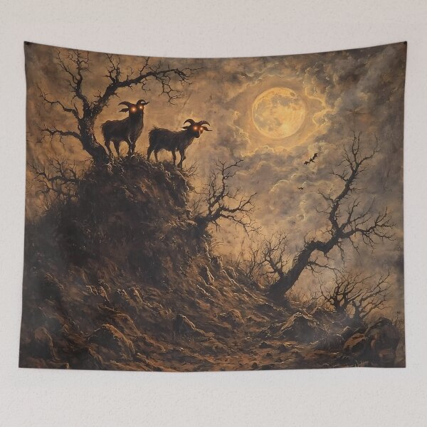Item preview, HalloweenCore Goats Under Full Moon on Haunted Hill designed and sold by Matt's Artificial Nature.