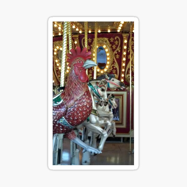 Interesting Carousel Lineup - 3 horses and a Rooster? Sticker
