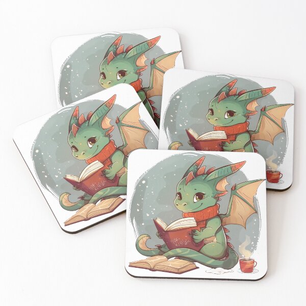 Item preview, Cozy Dragon reading books and drinking hot tea designed and sold by CozyLounge.