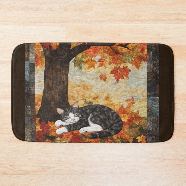 Item preview, Rustling Leaves and Purring Dreams Cat Quilt Print designed and sold by WitsandWonders.