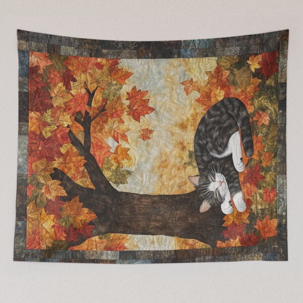 Item preview, Rustling Leaves and Purring Dreams Cat Quilt Print designed and sold by WitsandWonders.