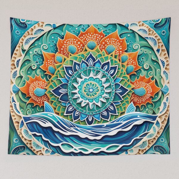 Artikelvorschau, Ozean-Mandala aus Farben und Meereslebewesen entworfen und verkauft von MandalasShops.
