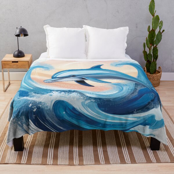 Item preview, An abstract design of the sea and ocean waves, featuring a blue dolphin. designed and sold by HEMRO.