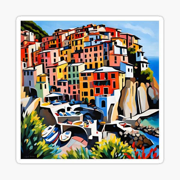 Item preview, Manarola Cinque Terre Italy Mediterranean Modern Art Oil designed and sold by SeaStarAlex.