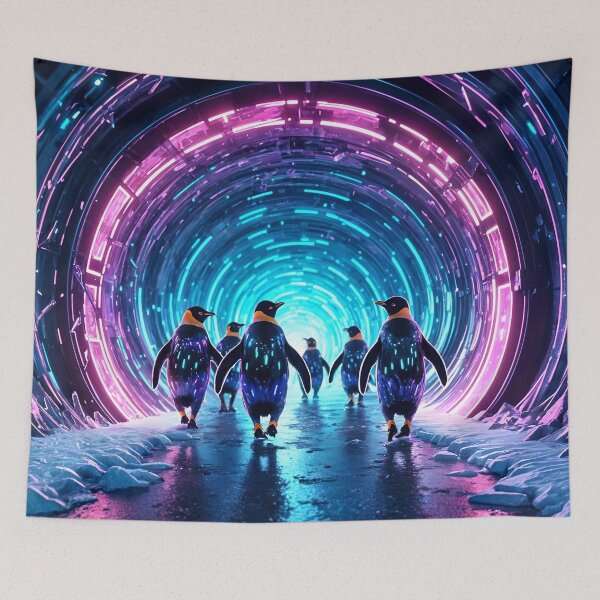 Item preview, Robotic Penguins Racing Through Neon Ice designed and sold by koreatvtea.
