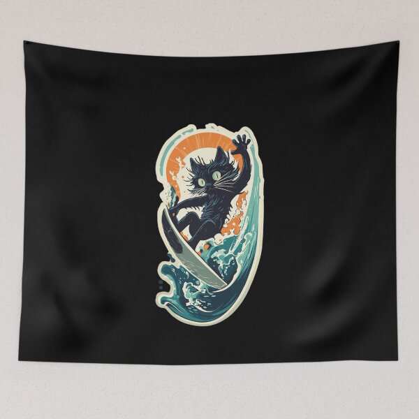 Item preview, Vintage Surfing Sunset - California Surfing Cat designed and sold by triharder12.