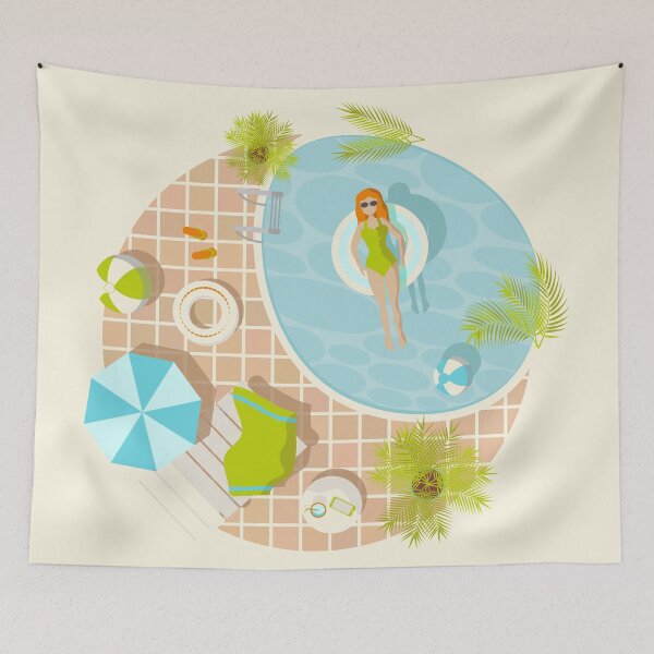 Item preview, Swimming pool pin up girl on tropical summer beach vacation designed and sold by CutieBlue.