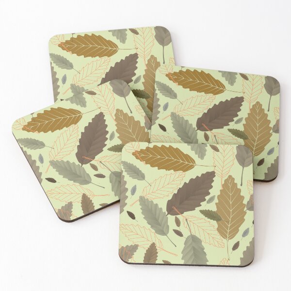 Item preview, Chestnut Leaves With Orange Lines on Light Green Halfdrop designed and sold by Art in My Loft.