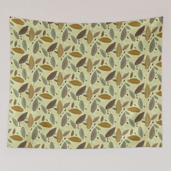 Item preview, Chestnut Leaves With Orange Lines on Light Green Halfdrop designed and sold by Art in My Loft.