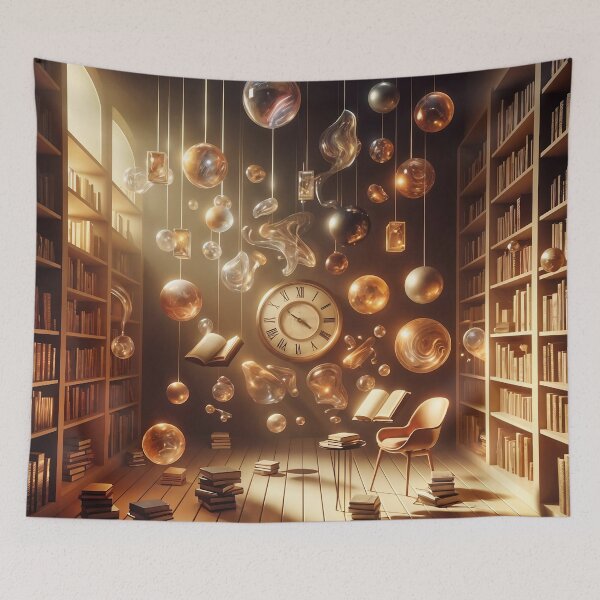 Item preview, Serene Floating Library with Surreal Elements designed and sold by koreatvtea.
