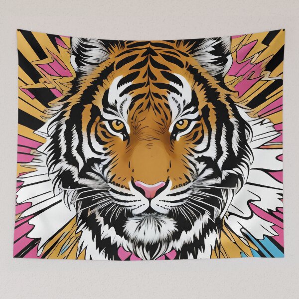 Artikelvorschau, Minimalistischer schwarz-weißer Silhouette-Tiger mit Avantgarde-Elementen entworfen und verkauft von athanasioungr.