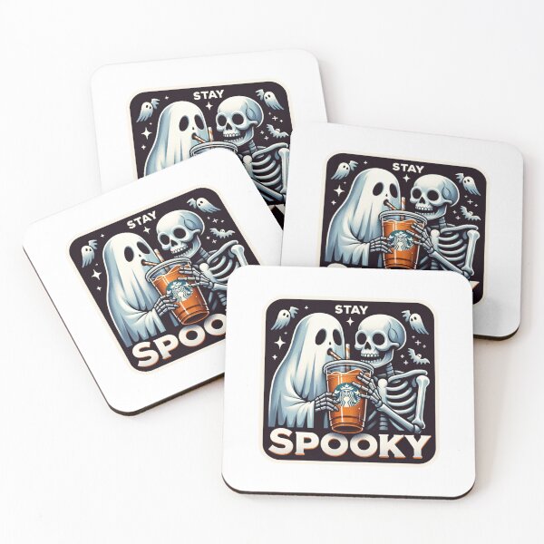 Item preview, Ghost and Skeleton drinking iced coffee Stay Spooky!! Stickers and more designed and sold by CRandRRstickers.
