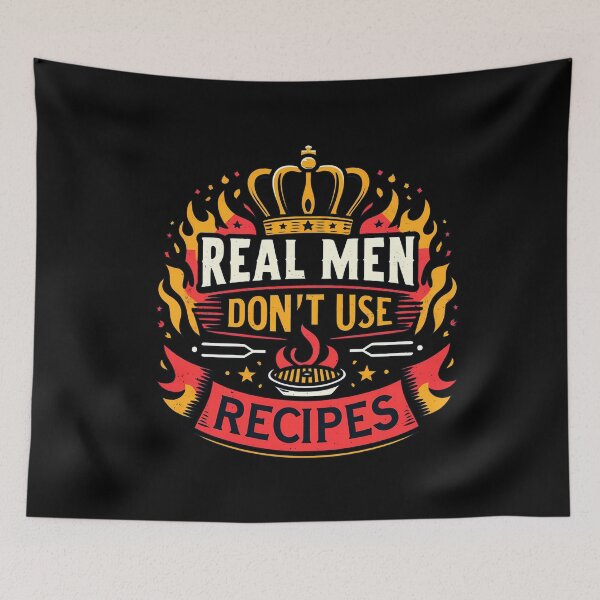 Item preview, Real Men Don’t Use Recipes - Funny BBQ Grill Master Design designed and sold by CALIMASHIRTS.