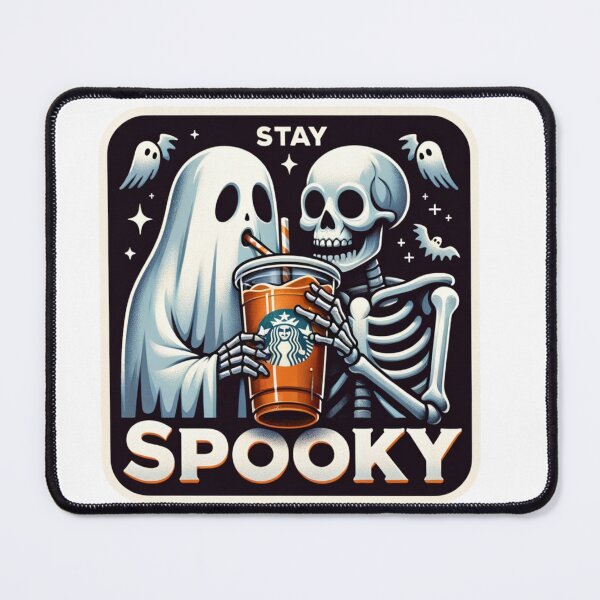 Item preview, Ghost and Skeleton drinking iced coffee Stay Spooky!! Stickers and more designed and sold by CRandRRstickers.
