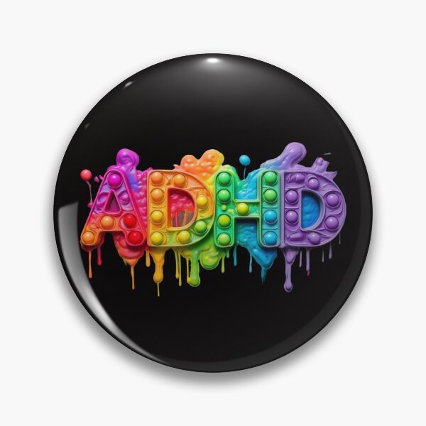 Item preview, The inscription: "ADHD" made of pop up toy and runny paint in rainbow, bright colors on a black background. designed and sold by My-fake-places.
