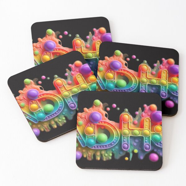 Item preview, The inscription: "ADHD" made of pop up toy and runny paint in rainbow, bright colors on a black background. designed and sold by My-fake-places.