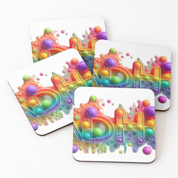 Item preview, The inscription: "ADHD" made of pop up toy and runny paint in rainbow, bright colors on a white background. designed and sold by My-fake-places.