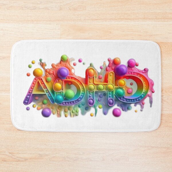 Item preview, The inscription: "ADHD" made of pop up toy and runny paint in rainbow, bright colors on a white background. designed and sold by My-fake-places.