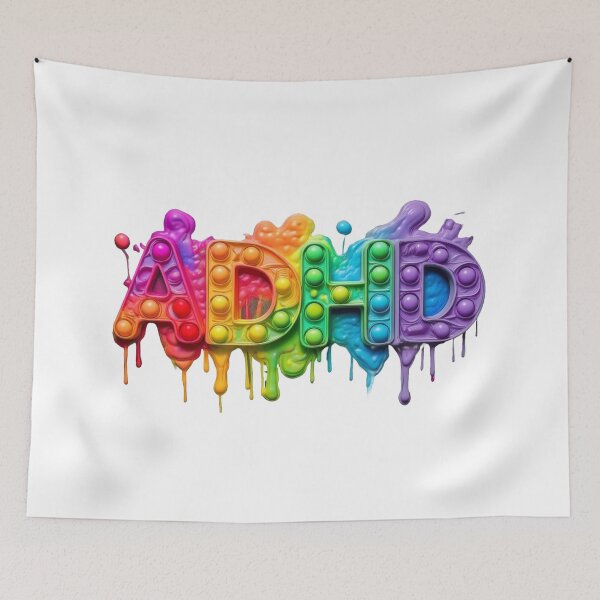 Item preview, The inscription: "ADHD" made of pop up toy and runny paint in rainbow, bright colors on a white background.2 designed and sold by My-fake-places.