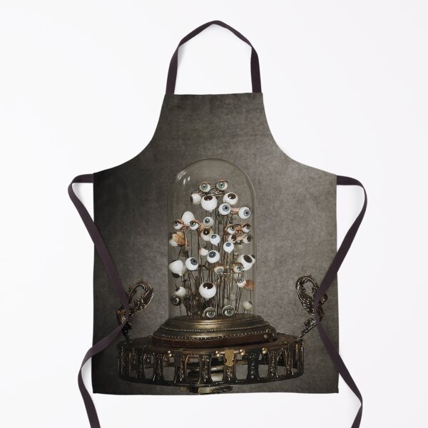 Item preview, Antique blown glass doll eyes, inside a glass bell, on a metal table designed and sold by Cinzia Murgia.
