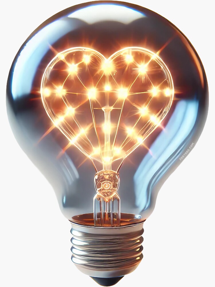 Thumbnail 3 of 3, Sticker, Heart Light Bulb designed and sold by zeeteezofficial.