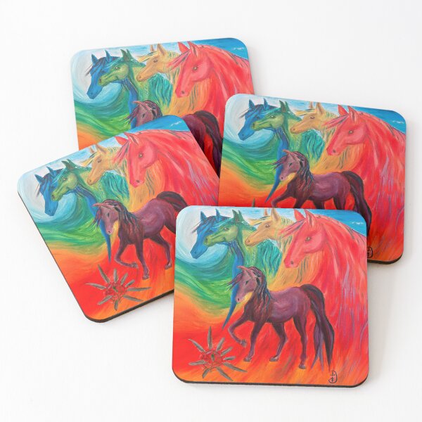 Item preview, Colorful Spirit Horses with Dreamcatcher: Abstract Rainbow Horse Artwork, Wild Horse Painting, Horse Lover Gifts, Bold Equestrian Art designed and sold by Windwalker Dreams Art.