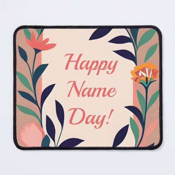 Item preview, Wish Happy Name Day with a beige neutral elegant floral framed message designed and sold by EmeraldeaArt.