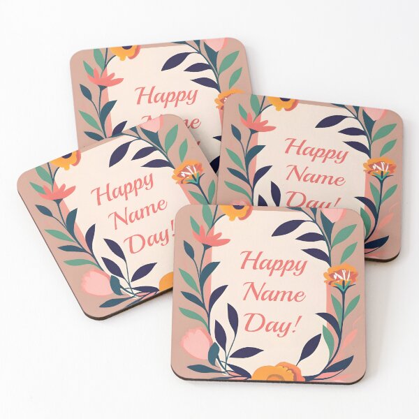 Item preview, Wish Happy Name Day with a beige neutral elegant floral framed message designed and sold by EmeraldeaArt.