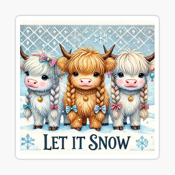 Item preview, Adorable Highland Cows with Braided Hair in Snowy Landscape | Watercolor Clipart Art designed and sold by MolliesBoutique.