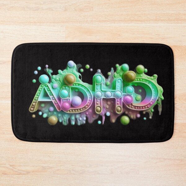 Item preview, The inscription: "ADHD" made of pop up toy and runny paint in rainbow, pastel colors on a black background.6 designed and sold by My-fake-places.