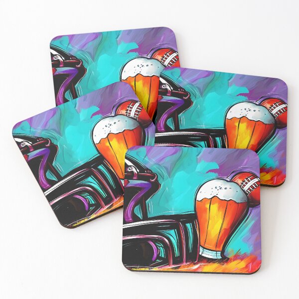 Item preview, American Football Helmet with Foamy Beer - Vibrant Sports Art with Energetic Purple, Blue, Yellow Generative AI designed and sold by OlfactoART Studio.