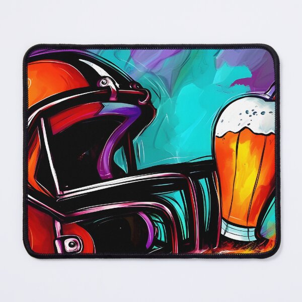 Item preview, American Football Helmet with Foamy Beer - Vibrant Sports Art with Energetic Purple, Blue, Yellow Generative AI designed and sold by OlfactoART Studio.