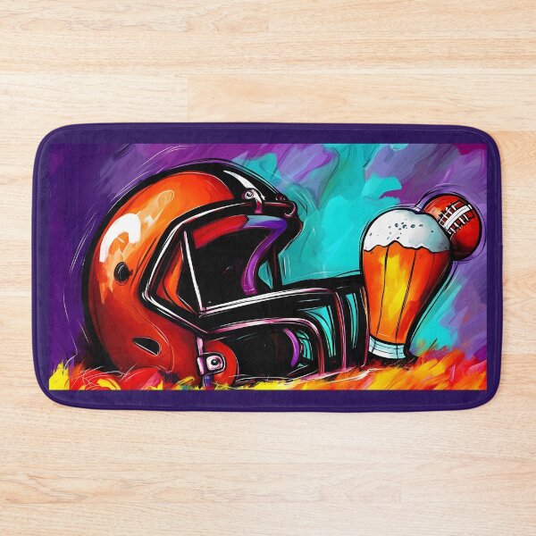 Item preview, American Football Helmet with Foamy Beer - Vibrant Sports Art with Energetic Purple, Blue, Yellow Generative AI designed and sold by OlfactoART Studio.