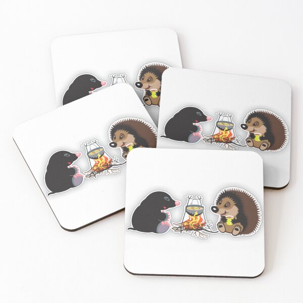 Item preview, Mole and Hedgehog sitting near a camp fire cooking their dinner. designed and sold by claireseyeview.