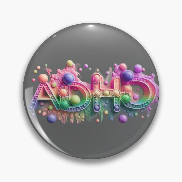 Item preview, The inscription: "ADHD" made of pop up toy and runny paint in rainbow, pastel colors on a grey background.4 designed and sold by My-fake-places.