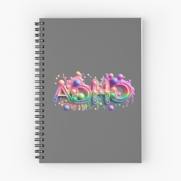 Item preview, The inscription: "ADHD" made of pop up toy and runny paint in rainbow, pastel colors on a grey background.4 designed and sold by My-fake-places.