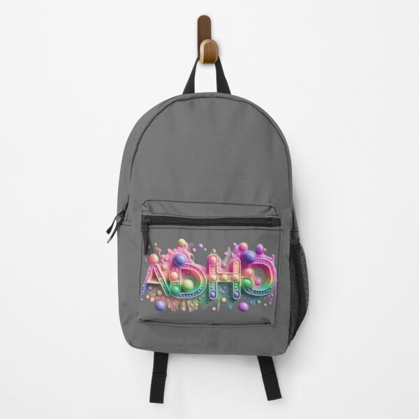 Item preview, The inscription: "ADHD" made of pop up toy and runny paint in rainbow, pastel colors on a grey background.4 designed and sold by My-fake-places.