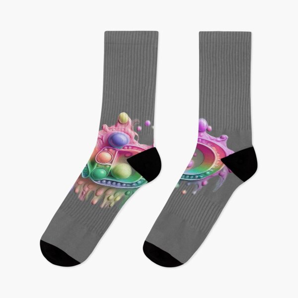 Item preview, The inscription: "ADHD" made of pop up toy and runny paint in rainbow, pastel colors on a grey background.4 designed and sold by My-fake-places.