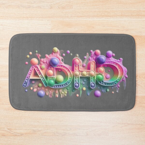 Item preview, The inscription: "ADHD" made of pop up toy and runny paint in rainbow, pastel colors on a grey background.4 designed and sold by My-fake-places.