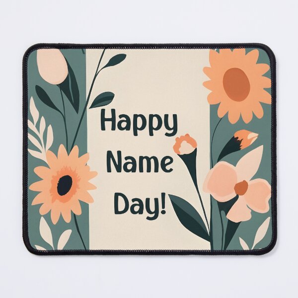Item preview, Happy Name Day celebration with a green floral framed message designed and sold by EmeraldeaArt.