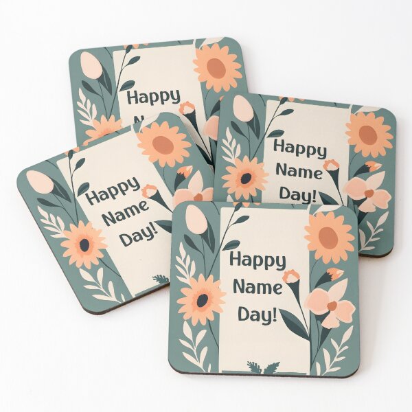 Item preview, Happy Name Day celebration with a green floral framed message designed and sold by EmeraldeaArt.