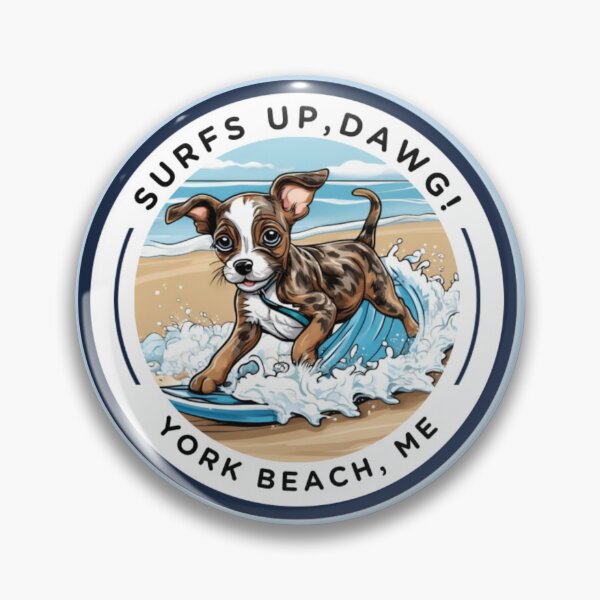 Item preview, “Surf’s Up, Dawg!” Cute Brindle Puppy - v3 York Beach, ME - Nubble-Cape Neddick designed and sold by SAMJA-Art.