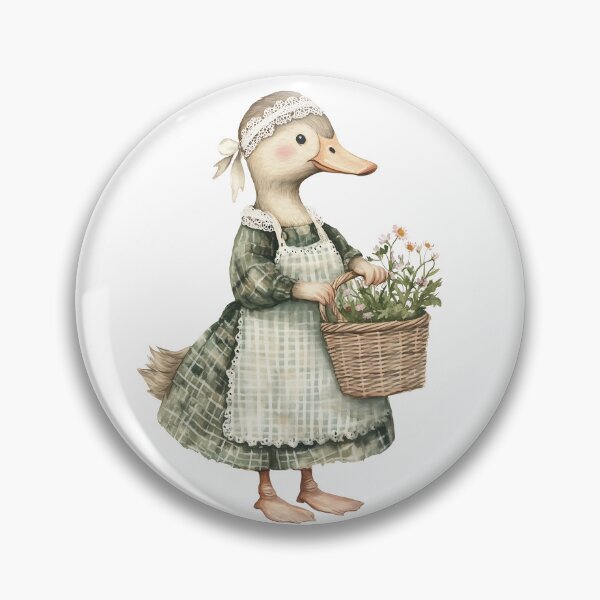 Item preview, Cute duck wearing lace headband and vintage green checked pattern dress and holding a flower basket basket, watercolor designed and sold by Jayjaynaenae.
